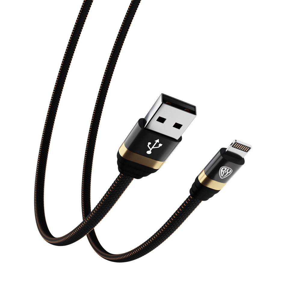 Кабель для зарядки USB(A)-iP BY Элегант, 1м, 2.4А, тканевая оплётка, черный, арт.№ 470-057