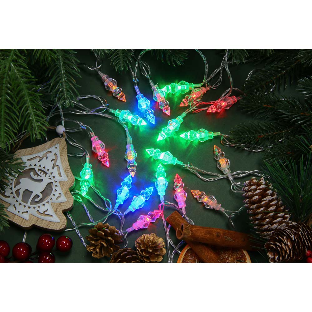 Гирлянда с насадками "Мультикристаллы" 4 м СНОУ БУМ, 20 LED ламп, 8 режимов, свечение мульти, ПВХ прозрачный, 220В, арт.№ 381-332