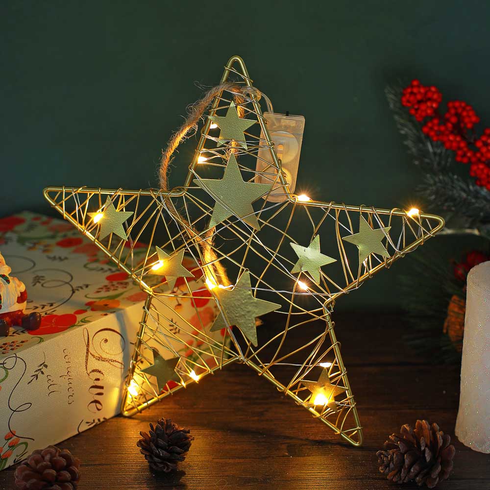 СНОУ БУМ Сувенир гирлянда-подвеска нить в форме звезды, 2хCR2032, 23,5 см, арт.№ 396-779