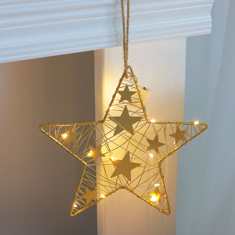 СНОУ БУМ Сувенир гирлянда-подвеска нить в форме звезды, 2хCR2032, 23,5 см, арт.№ 396-779