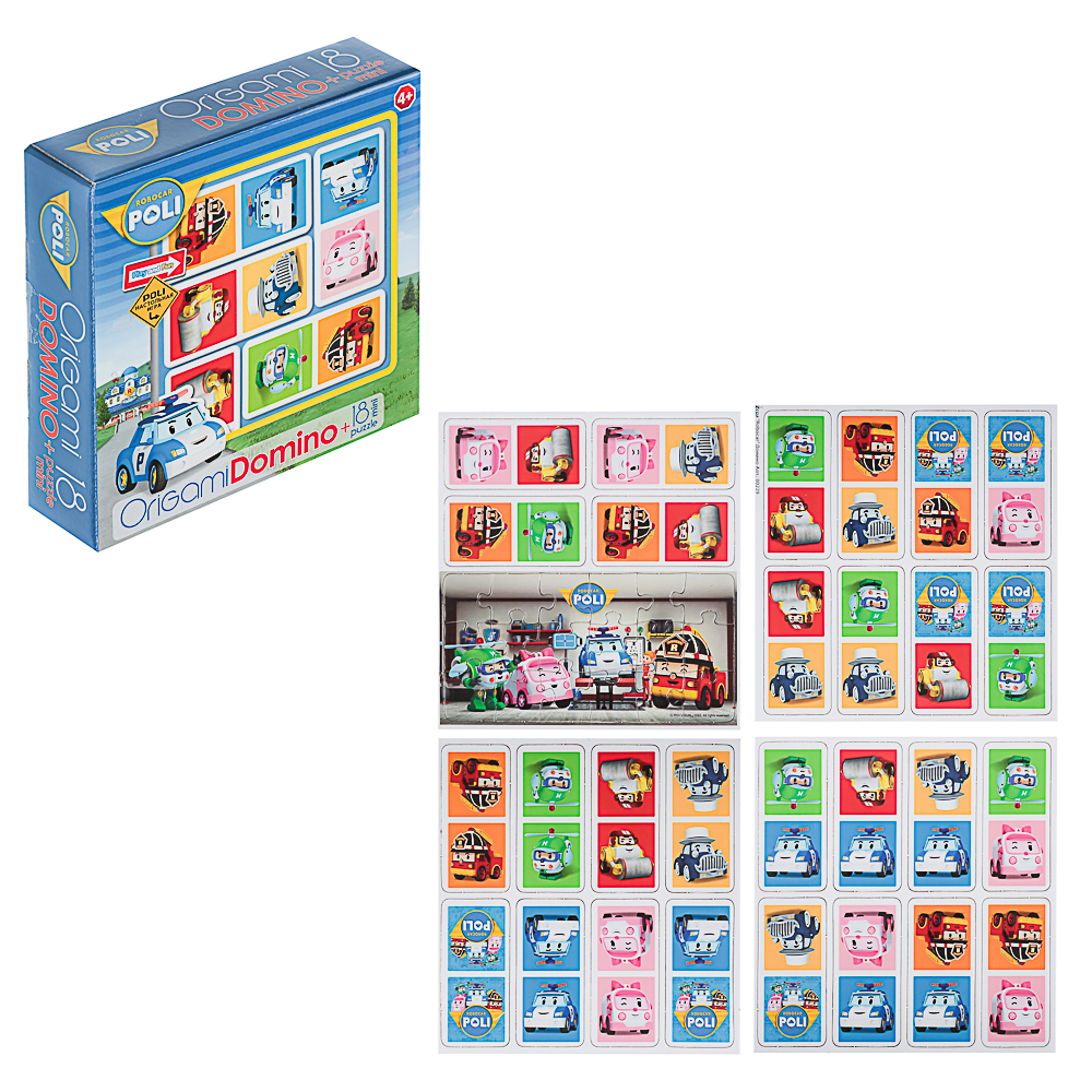 Робокар Поли Настольная игра Домино+пазл 18 элементов, 18x5x18 см, арт.№ 285-255