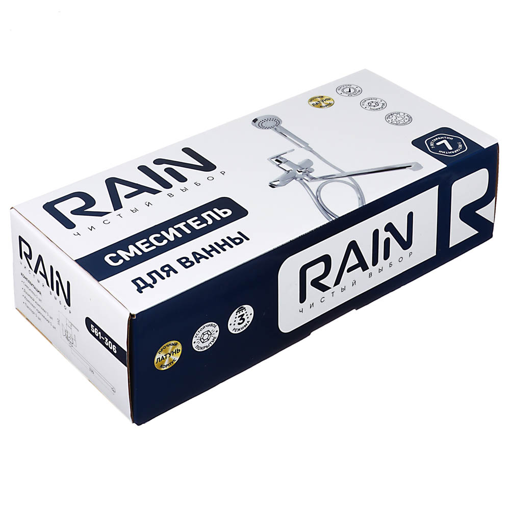 RAIN Смеситель для ванны Гранат, прямой излив 35см, душ. набор, картридж 35мм, латунь, хром, арт.№ 561-306