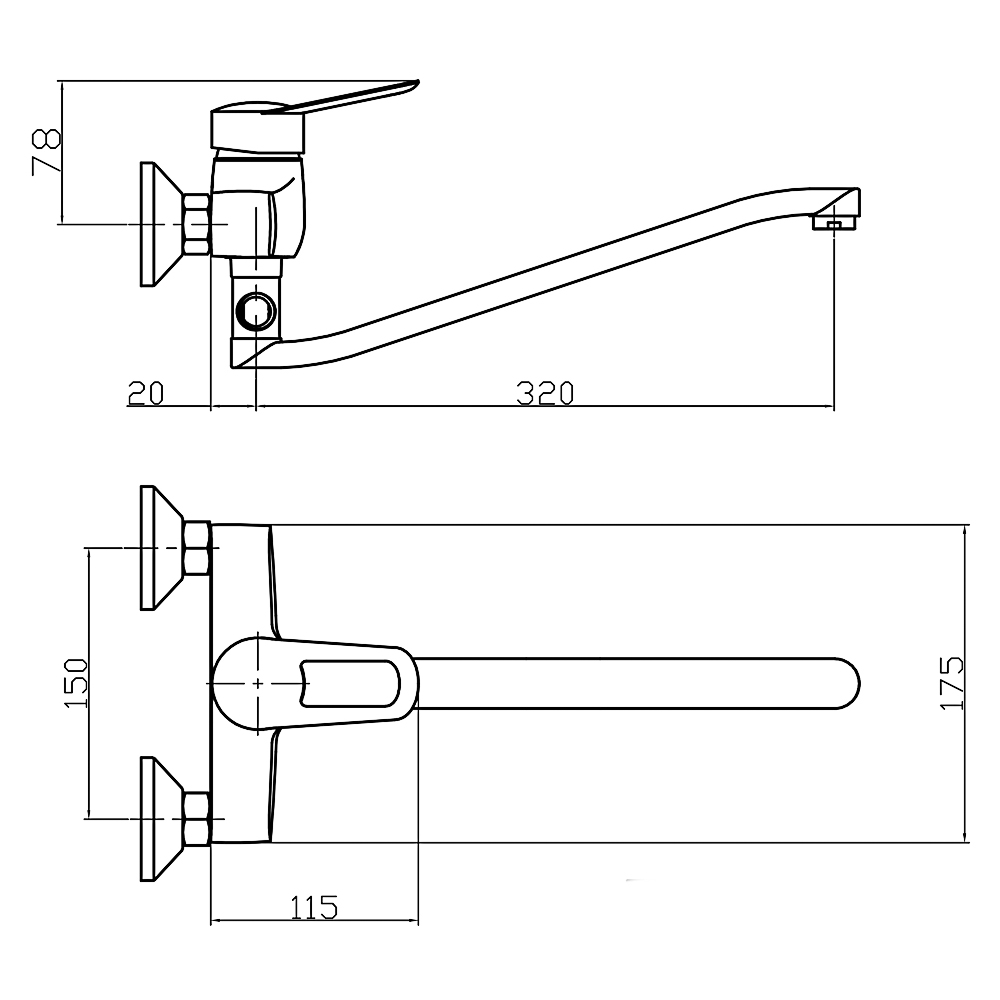 СоюзКран Смеситель для ванны с душем, плоский излив 35см, кер. картридж 40мм, хром, цинк, SK09-I124, арт.№ 567-028