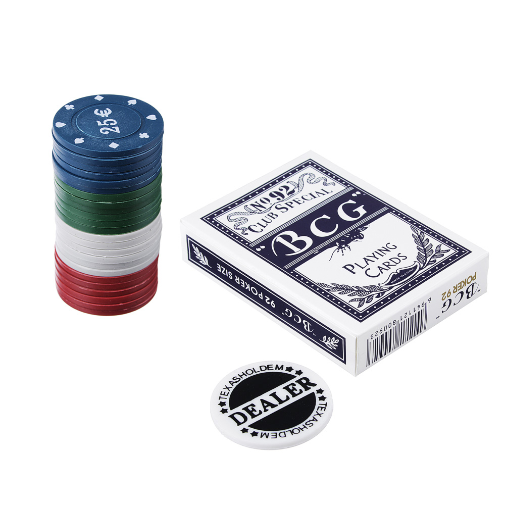 LDGames Набор для игры в покер, 7х4,2х14 см, 24 фишки + дилер+ карты, пластик, бумага, арт.№ 538-093