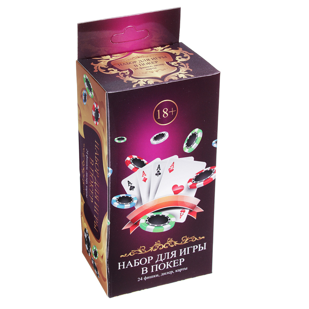 LDGames Набор для игры в покер, 7х4,2х14 см, 24 фишки + дилер+ карты, пластик, бумага, арт.№ 538-093