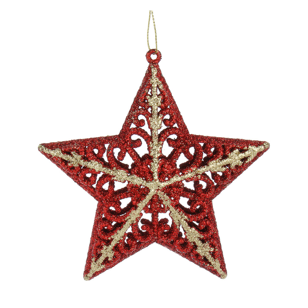 СНОУ БУМ Подвеска декоративная "Звезда" 12x12.5x4 см,  пластик, глиттер, красный, арт.№ 397-400