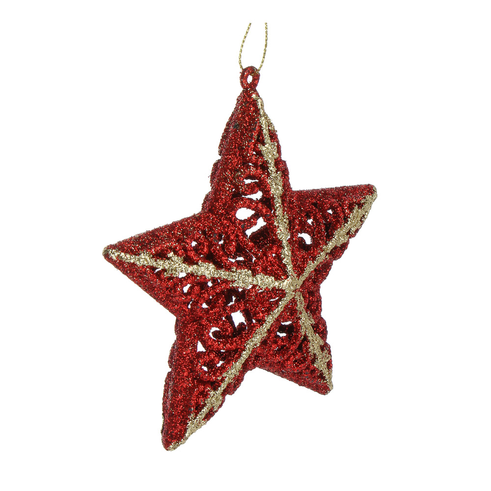 СНОУ БУМ Подвеска декоративная "Звезда" 12x12.5x4 см,  пластик, глиттер, красный, арт.№ 397-400