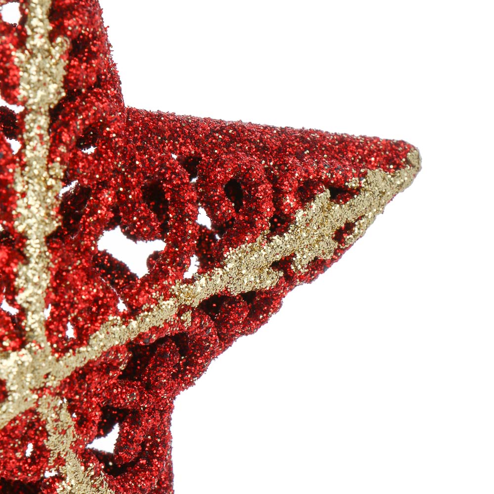 СНОУ БУМ Подвеска декоративная "Звезда" 12x12.5x4 см,  пластик, глиттер, красный, арт.№ 397-400