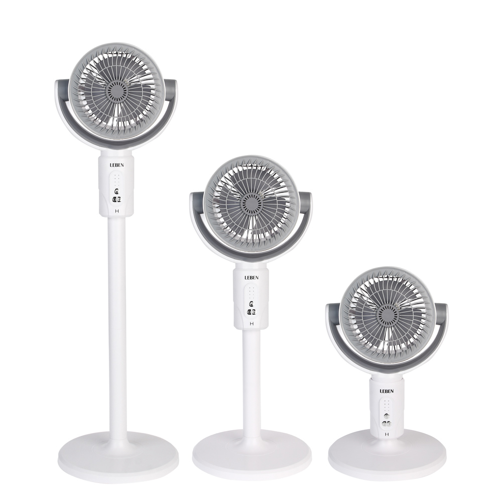 Вентилятор напольный тм LEBEN 10Вт, 5 скоростей, диаметр 19см, 3.7в/4000мАч, таймер, пульт ДУ, белый, арт.№ 243-022