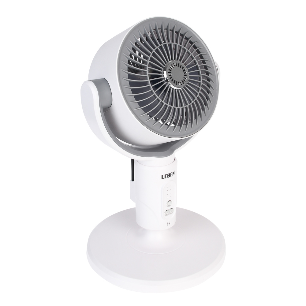 Вентилятор напольный тм LEBEN 10Вт, 5 скоростей, диаметр 19см, 3.7в/4000мАч, таймер, пульт ДУ, белый, арт.№ 243-022