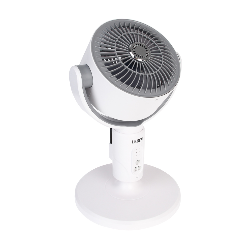 Вентилятор напольный тм LEBEN 10Вт, 5 скоростей, диаметр 19см, 3.7в/4000мАч, таймер, пульт ДУ, белый, арт.№ 243-022