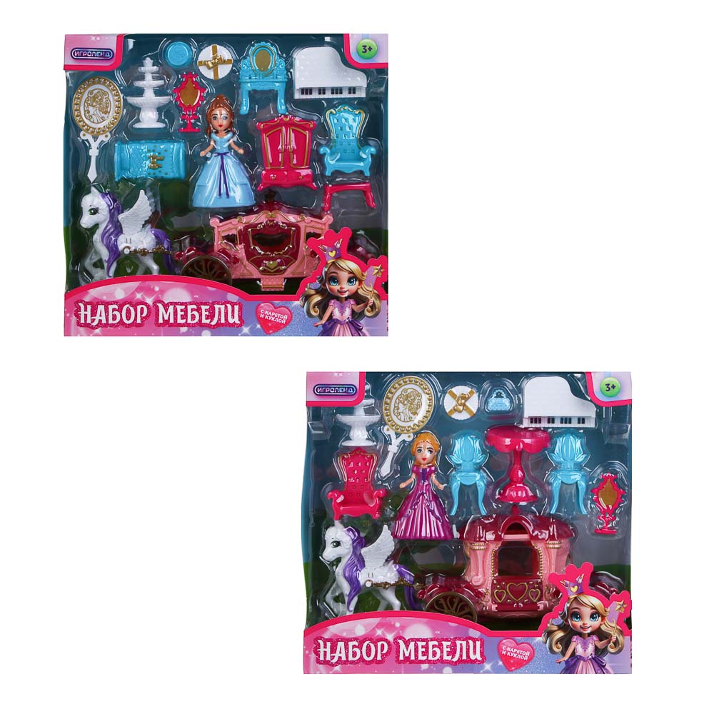 ИГРОЛЕНД Набор мебели с каретой и куклой "МиниМир", ABS, 22х6,8х21 см, 2 вида, арт.№ 278-130