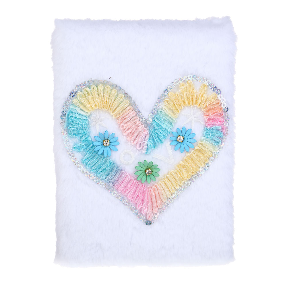 Записная книжка А5, 20,5х14,5см, 80 листов, "Сердце", плюш, аппликация с пайетками и кружевом, арт.№ 557-071