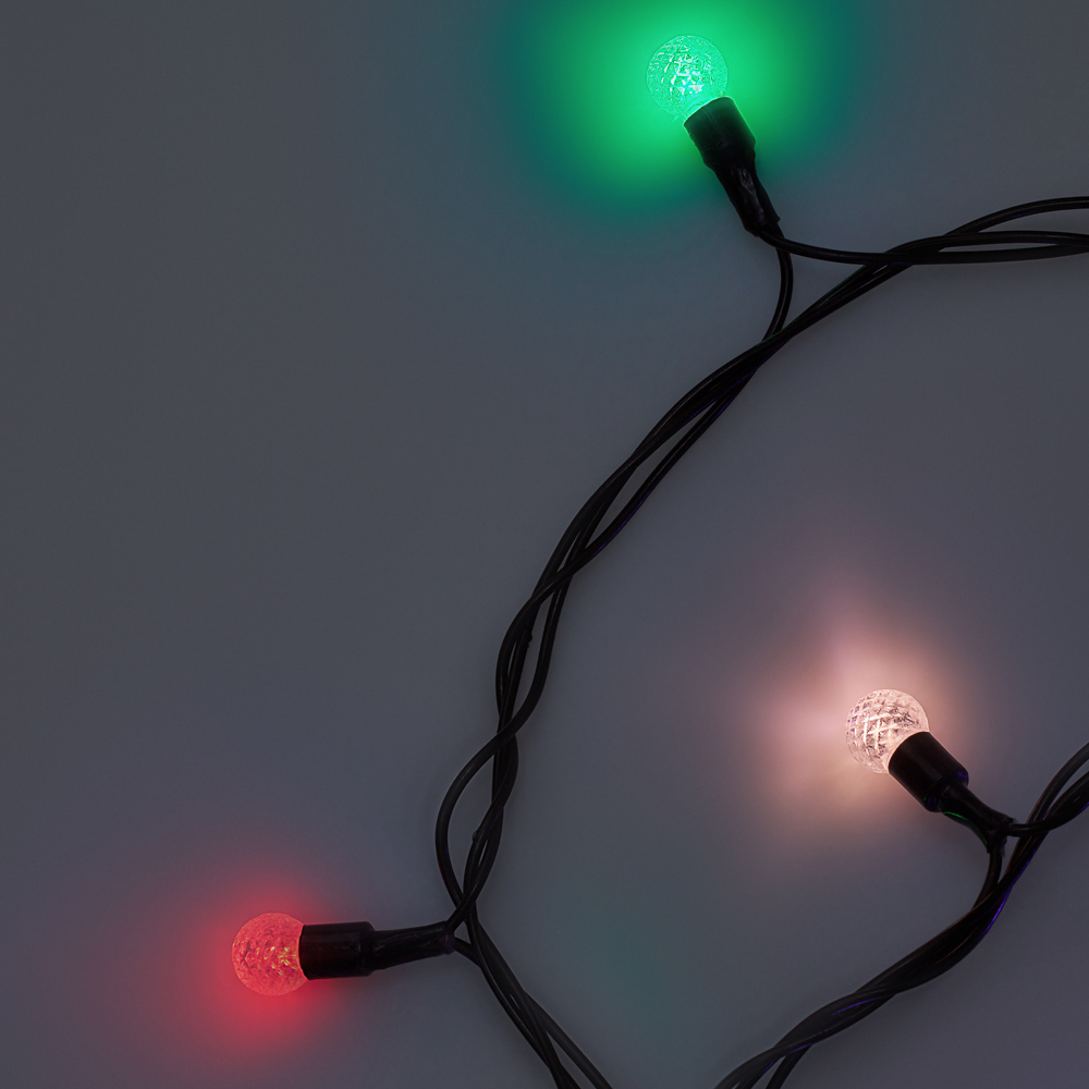 Гирлянда уличная с насадками "Шарики" 10 м СНОУ БУМ, 100 LED ламп, свечение мульти, ПВХ черный, 8 режимов, 220В, арт.№ 351-792