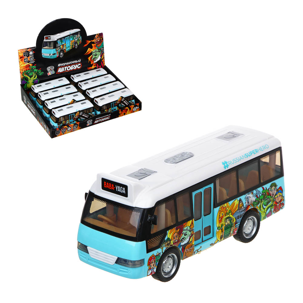 BY Автобус инерционный, подвижные детали, свет, звук, 3xLR44, АБС, 15,2х5,7х6,7 см, арт.№ 292-237