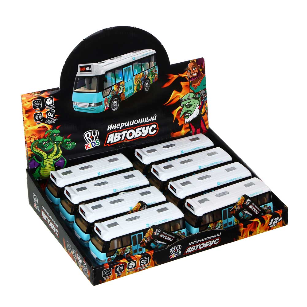 BY Автобус инерционный, подвижные детали, свет, звук, 3xLR44, АБС, 15,2х5,7х6,7 см, арт.№ 292-237