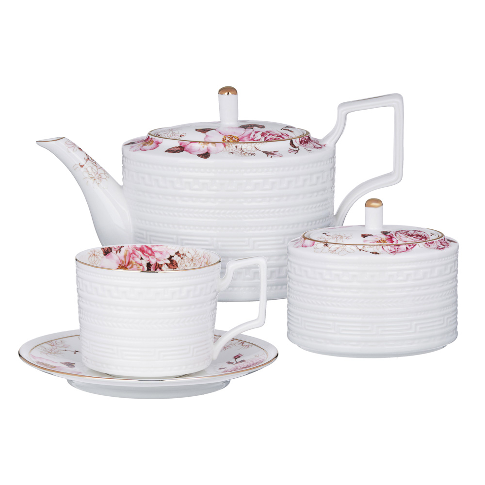 MILLIMI Роскошь Набор чайный 14 пр., чашка 290мл, чайник 1150мл, сахарница 380мл, кост. фрф, арт.№ 802-001