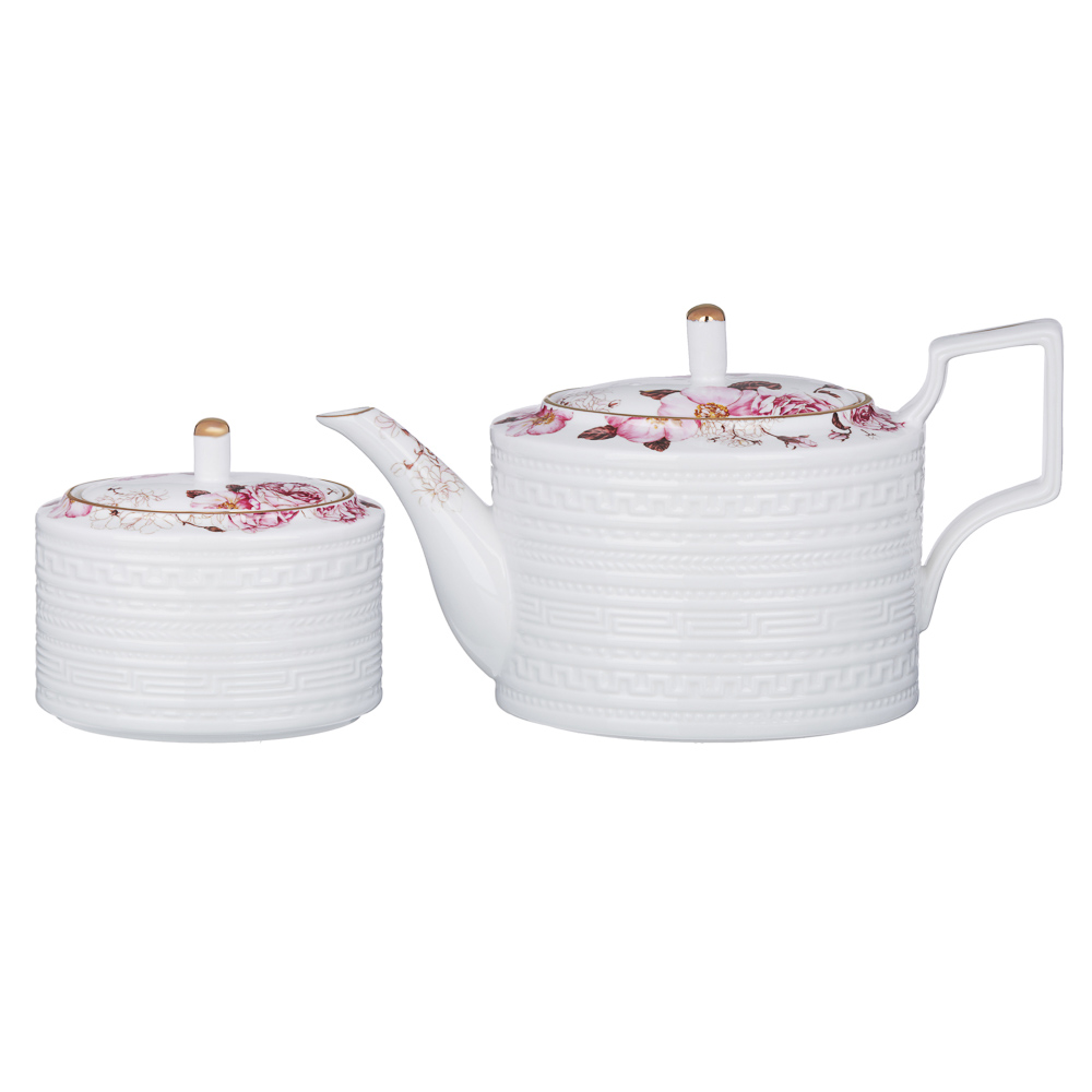 MILLIMI Роскошь Набор чайный 14 пр., чашка 290мл, чайник 1150мл, сахарница 380мл, кост. фрф, арт.№ 802-001