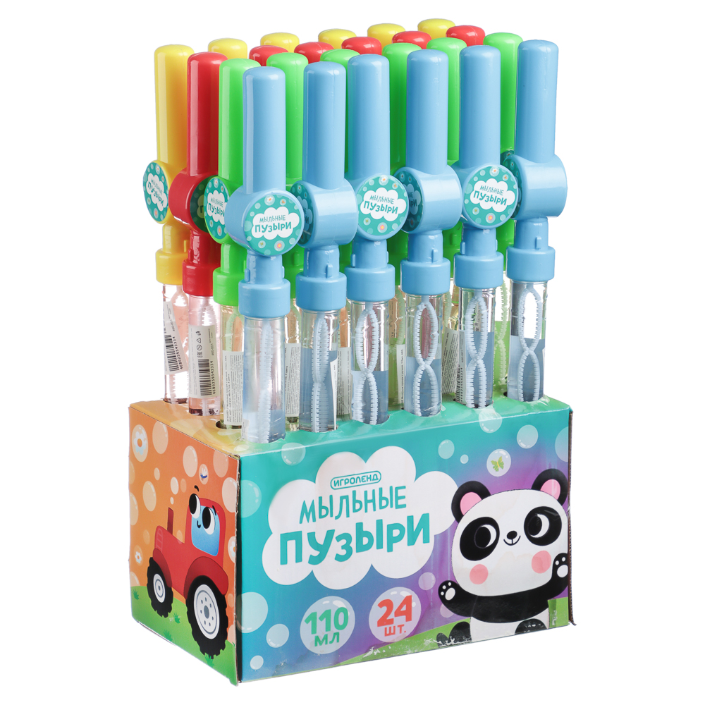 ИГРОЛЕНД Мыльные пузыри с ручкой, 110мл, ABS, PVC, мыльный р-р, 48х7х7см, 4 цвета, арт.№ 460-001