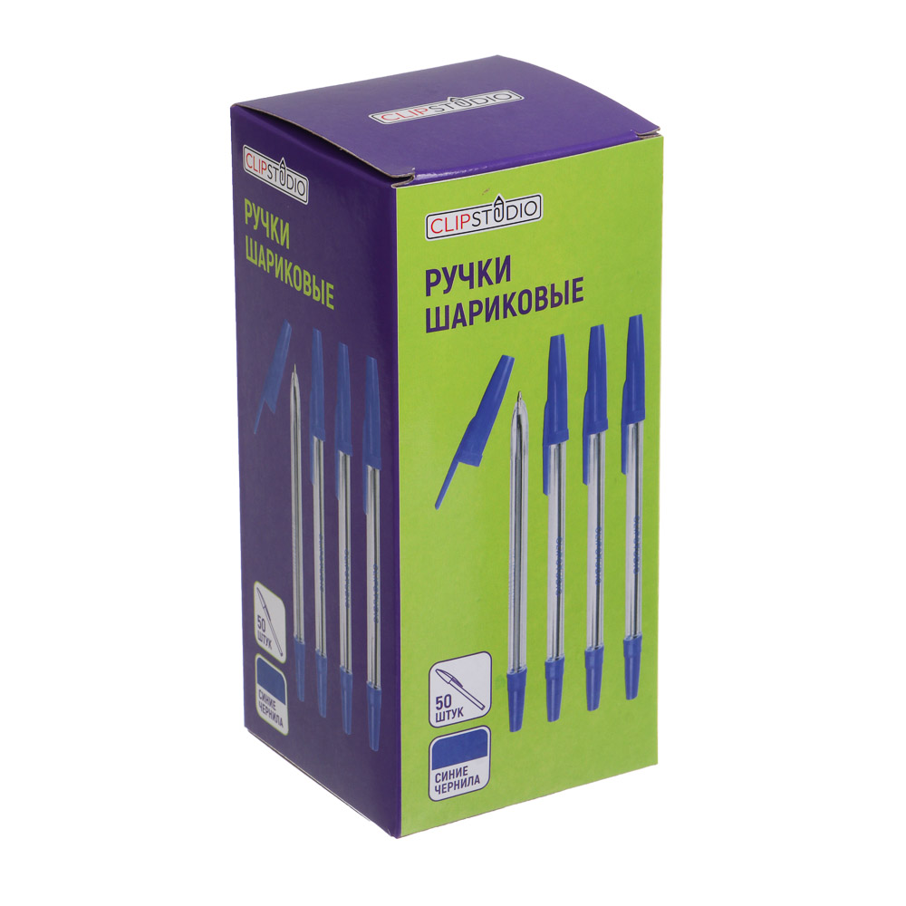 Ручка шариковая Clipstudio синяя, наконечник 0,7 мм, прозрачный корпус, арт.№ 525-104
