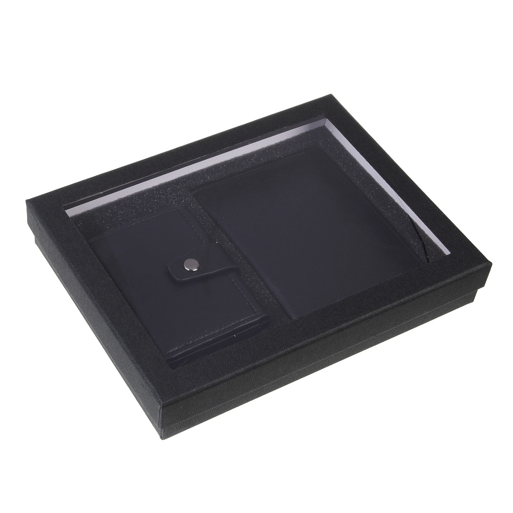 ЮL Даркус Набор портмоне с жестким картхолдером и обложка для паспорта, полиуретан, черный, КЖ24-46, арт.№ 303-056