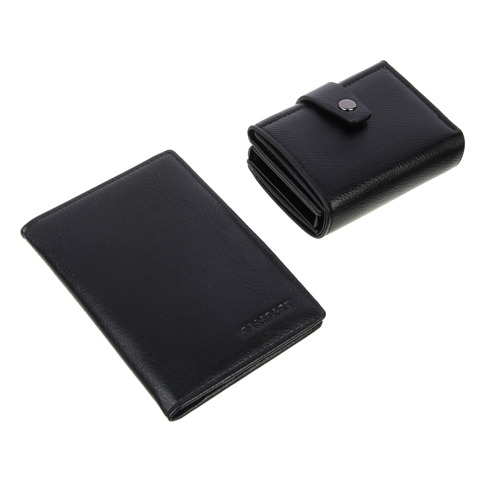 ЮL Даркус Набор портмоне с жестким картхолдером и обложка для паспорта, полиуретан, черный, КЖ24-46, арт.№ 303-056