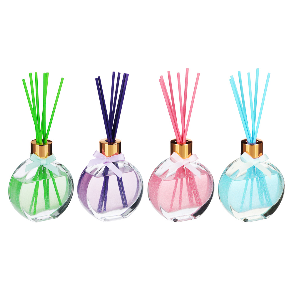 LADECOR Аромадиффузор 50мл с цветными палочками и глиттером, 4 вида, арт.№ 412-083