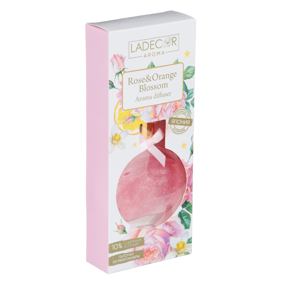 LADECOR Аромадиффузор 50мл с цветными палочками и глиттером, 4 вида, арт.№ 412-083