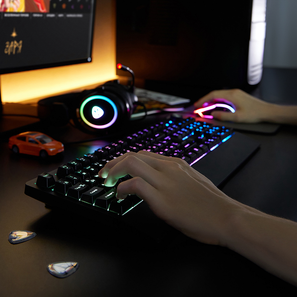 Игровая клавиатура проводная BY Rondache FULL SIZE ISO, мембранная, 104 кл., RGB, 2м, энкодер, арт.№ 405-071