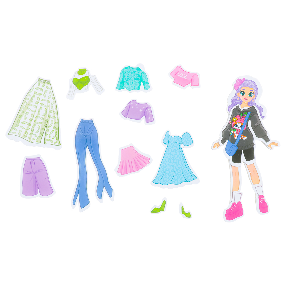 ХОББИХИТ Кукла магнитная с нарядами, винил, бумага, 16х26x3см, 6 дизайнов, арт.№ 281-182