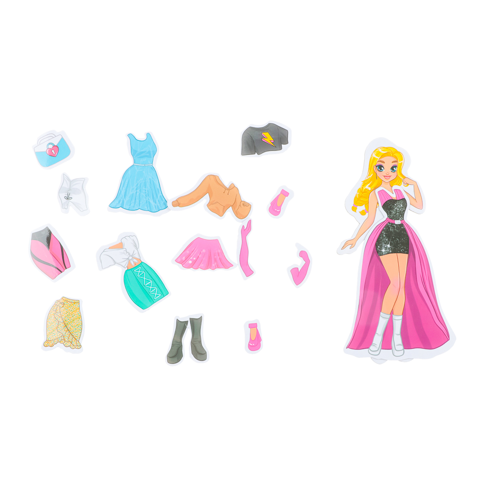 ХОББИХИТ Кукла магнитная с нарядами, винил, бумага, 16х26x3см, 6 дизайнов, арт.№ 281-182