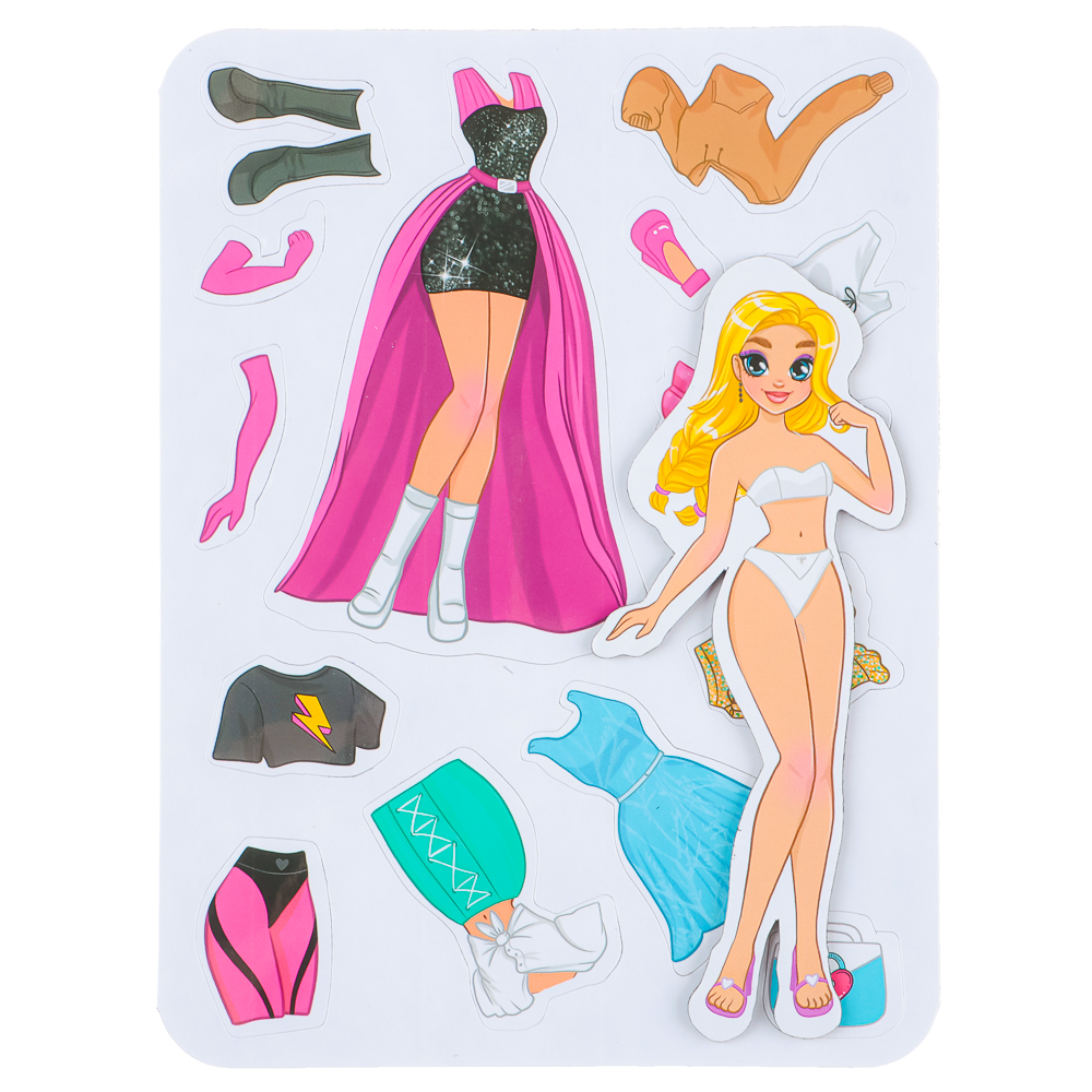 ХОББИХИТ Кукла магнитная с нарядами, винил, бумага, 16х26x3см, 6 дизайнов, арт.№ 281-182