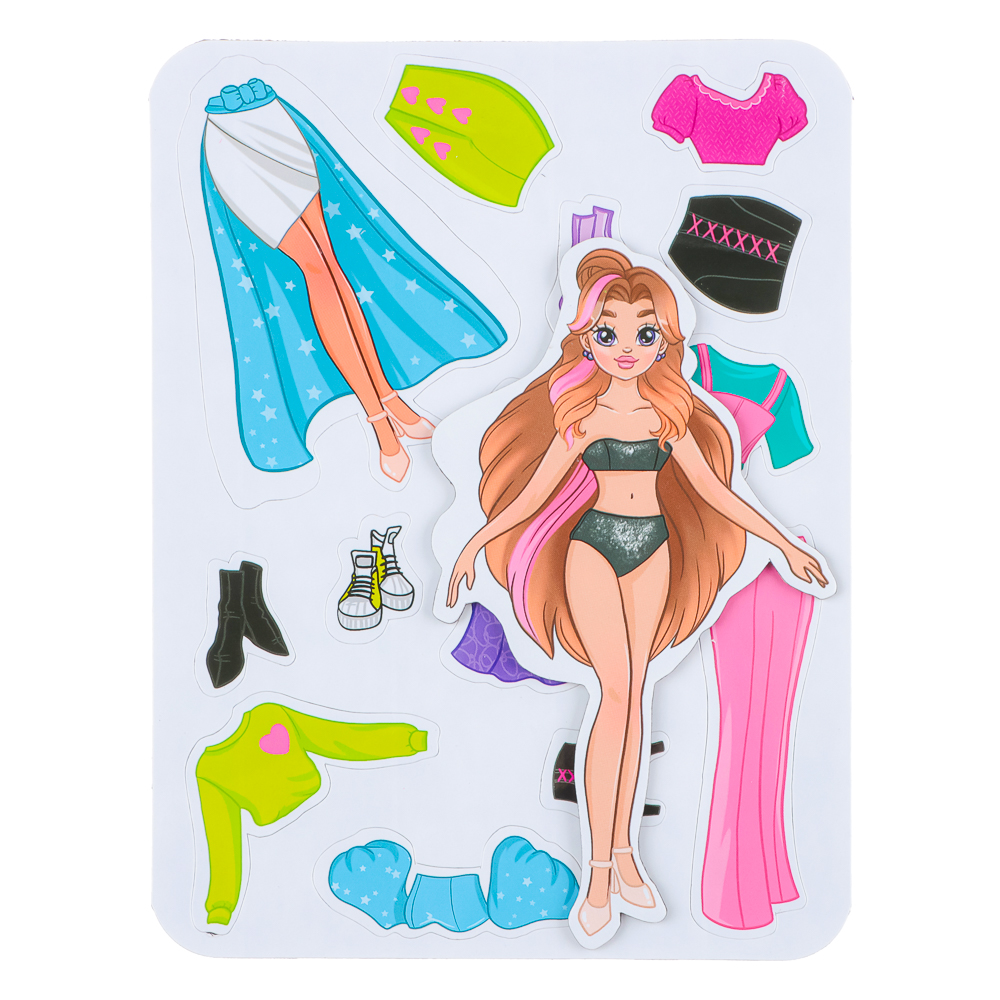 ХОББИХИТ Кукла магнитная с нарядами, винил, бумага, 16х26x3см, 6 дизайнов, арт.№ 281-182