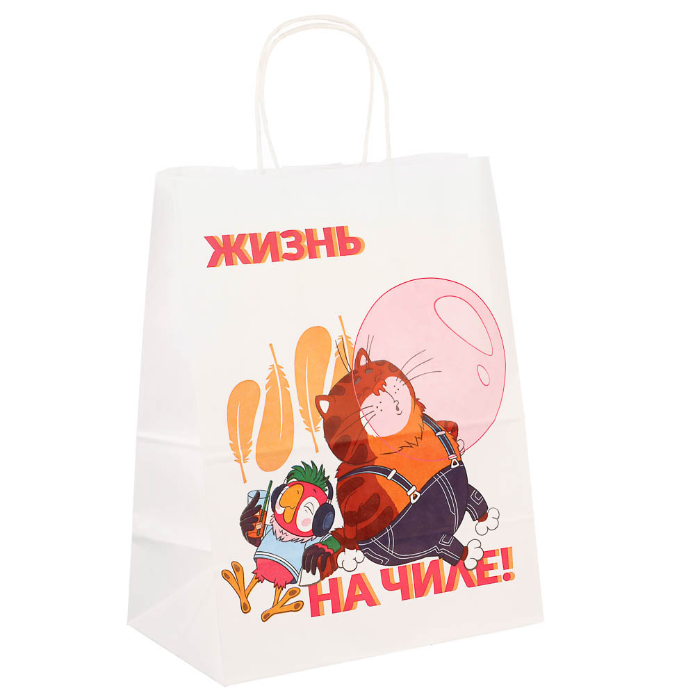 Пакет подарочный с кручеными ручками L 24х14х30см, "Попугай Кеша. На чиле", в ассортименте, арт.№ 507-497