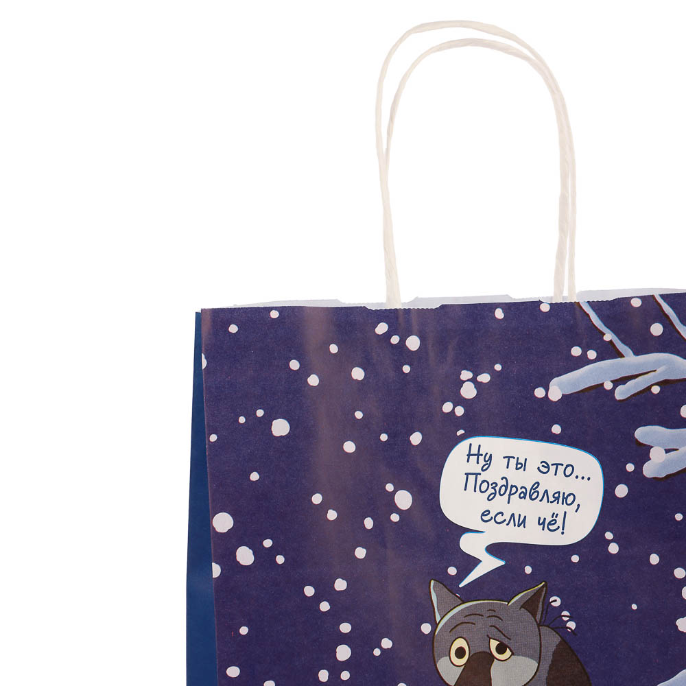 Пакет подарочный с кручеными ручками 24х14х30 см, «Жил-был Пёс. Поздравляю, если чё» внутри белый, арт.№ 507-499