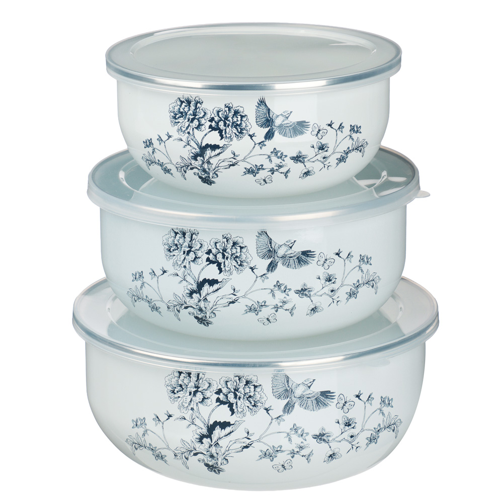 Набор эмалированных салатников с крышками, 6 пр. (14/16/18см, 0,7/1,1/1,4л) "Флорал", арт.№ 894-531