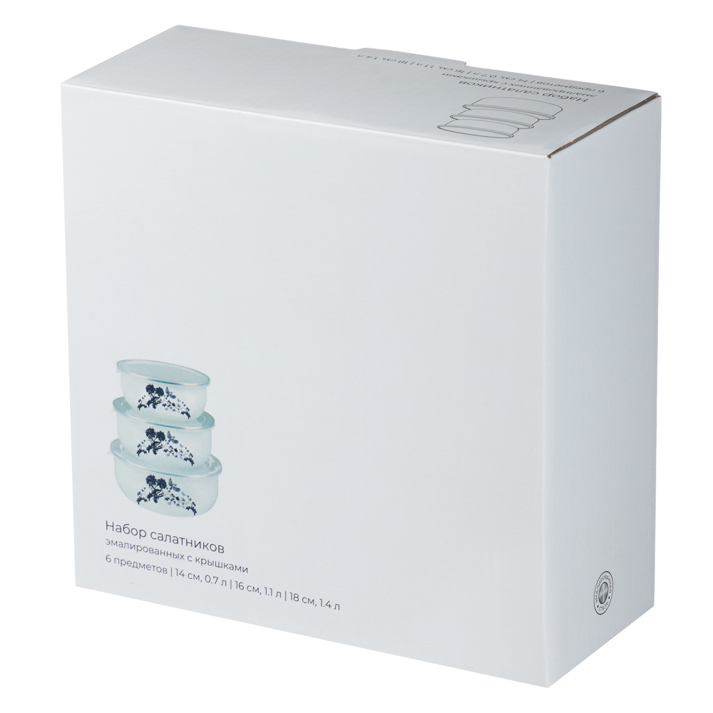 Набор эмалированных салатников с крышками, 6 пр. (14/16/18см, 0,7/1,1/1,4л) "Флорал", арт.№ 894-531