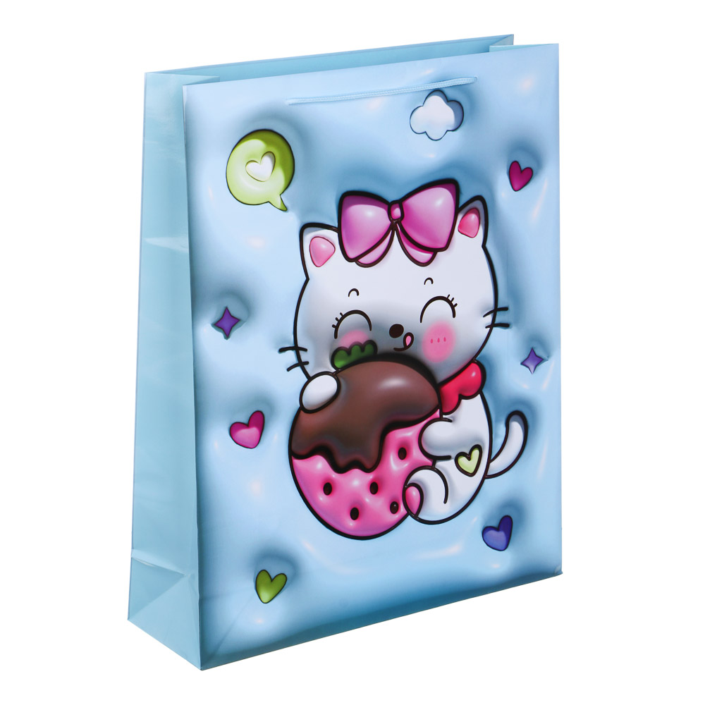 Пакет подарочный бумажный, XXL 32x40x10 см, 128 гр, 4 дизайна, Милый котик, арт.№ 507-321