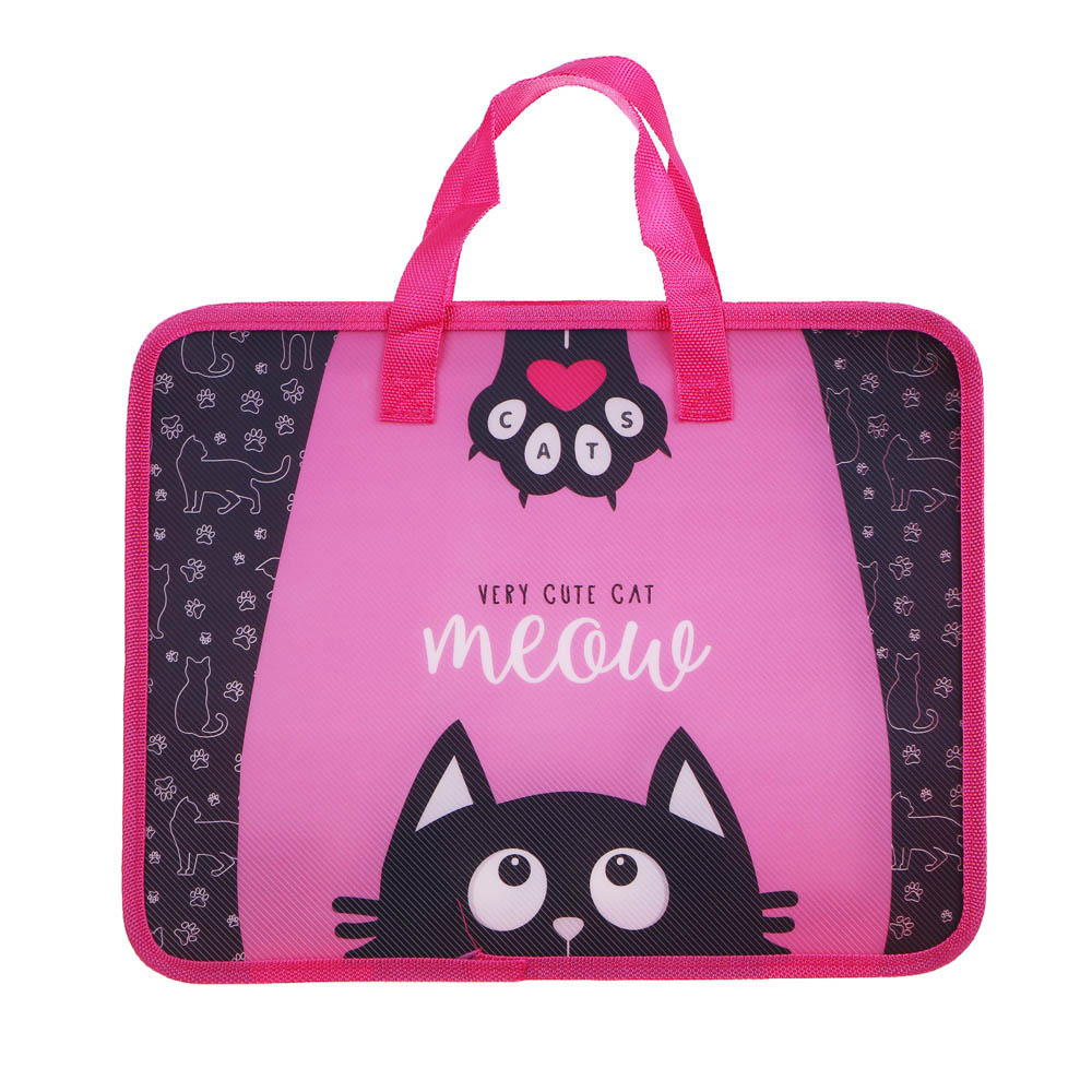 МИЛЫЙ КОТИК Папка для тетрадей 33,5x26см, для A4, расширение, молния сверху, ручки, пластик, арт.№ 236-090