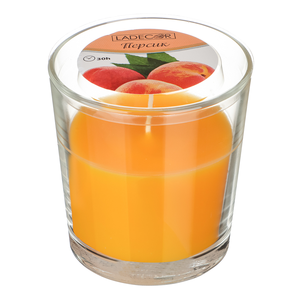 Свеча ароматическая в стеклянном стакане, 8х7,5см, аромат персик, арт.№ 562-049