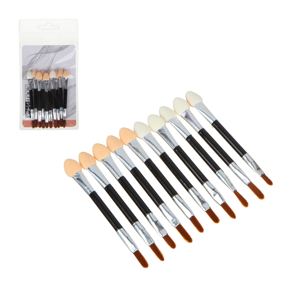 Аппликатор двухсторонний со спонжем и кистью 10 шт тм ЮНИLOOK , пластик, латекс, ворс нейлон, 7,5см, арт.№ 357-205