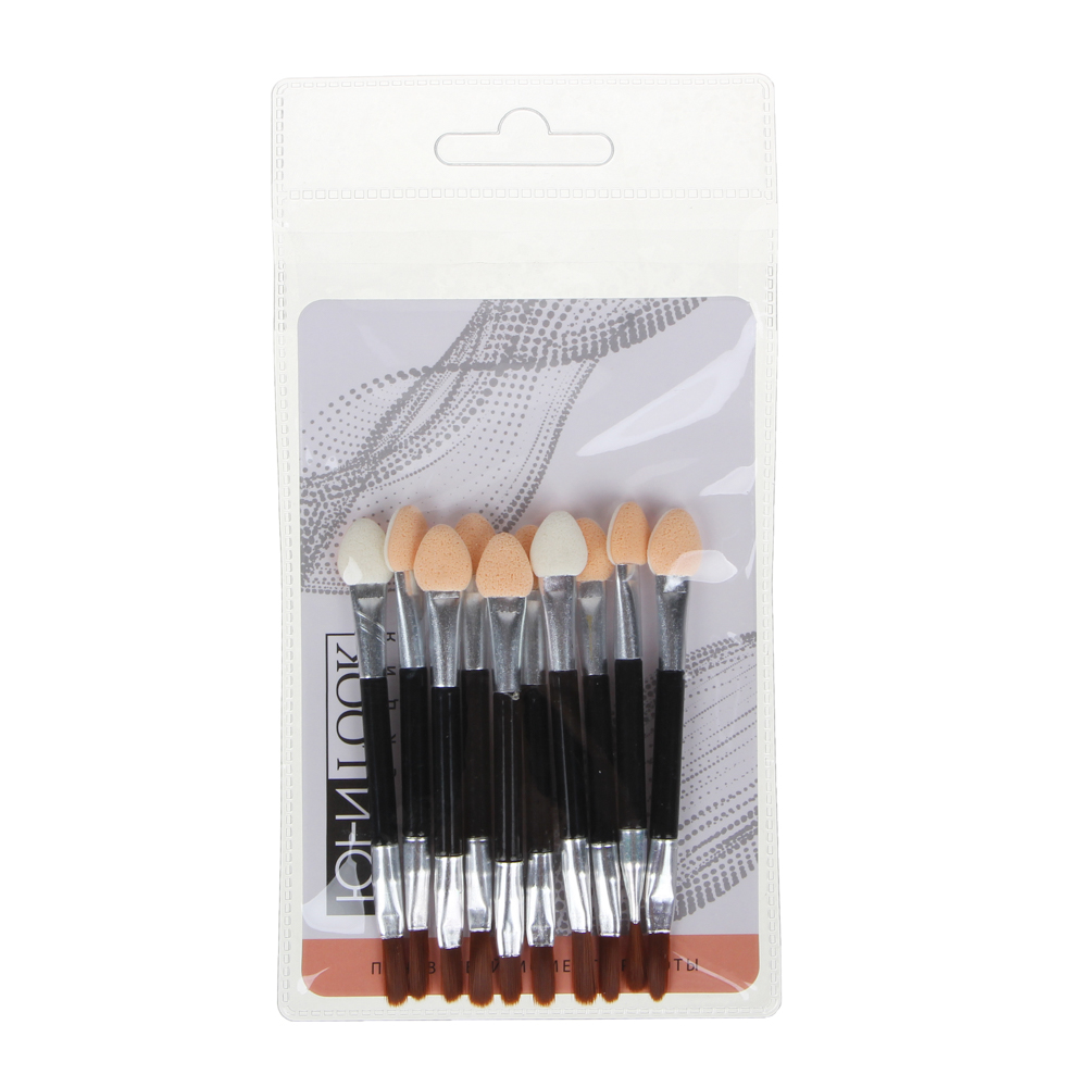 Аппликатор двухсторонний со спонжем и кистью 10 шт тм ЮНИLOOK , пластик, латекс, ворс нейлон, 7,5см, арт.№ 357-205