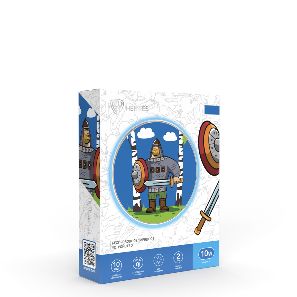 BY Беспроводное зарядное устройство Qi Герои, LED подсветка, 10W, D10см, Добрыня, арт.№ 916-301