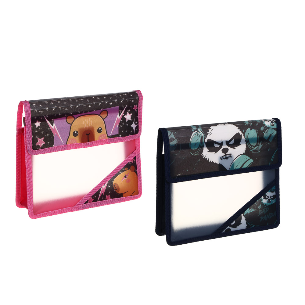 Папка для тетрадей, А5, 24х21см, "Капибара/Бэд Панда", расширение 5см, на липучке, пластик, арт.№ 524-265