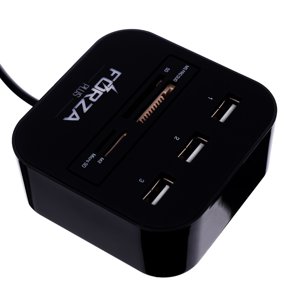 USB-хаб 3xUSB2.0 FORZA, кард-ридер SD, MICRO-SD, MS PRO DUO, M2, арт.№ 405-027