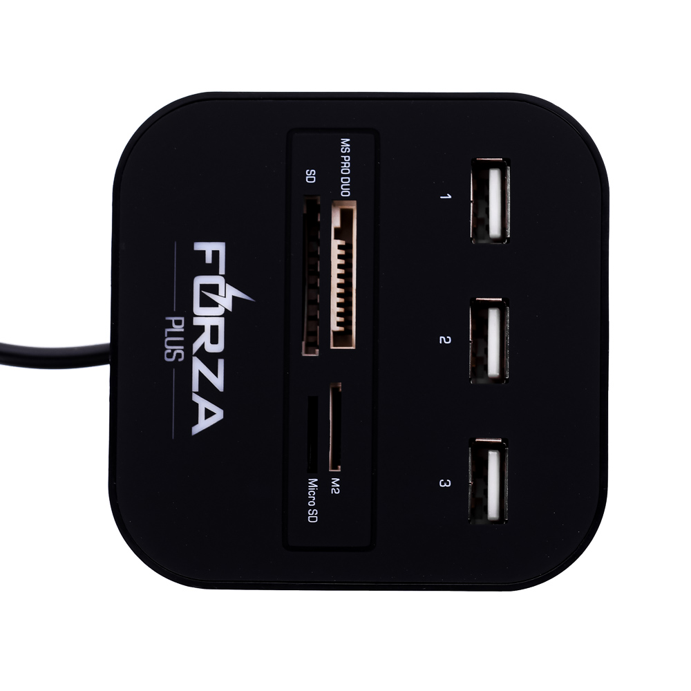 USB-хаб 3xUSB2.0 FORZA, кард-ридер SD, MICRO-SD, MS PRO DUO, M2, арт.№ 405-027