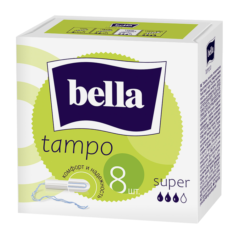 Тампоны женские гигиенические Bella tampo super, 3 капли, 8шт, арт.№ 943-012