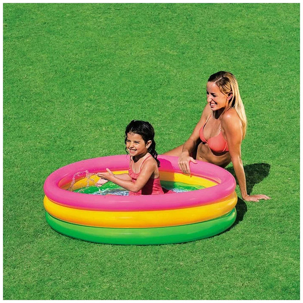 INTEX Бассейн детский "Цветные кольца", 114x25см, надувное дно, заплатка, от 2 лет, 57412NP, арт.№ 359-290