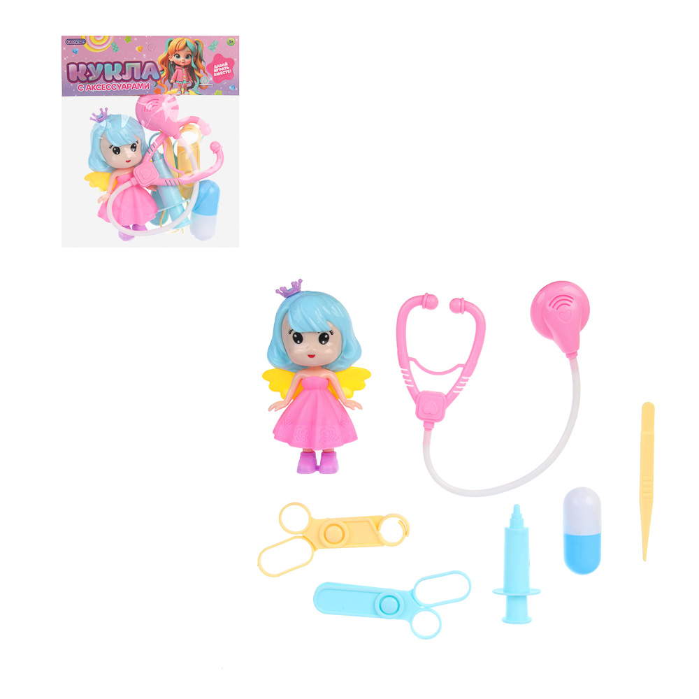 ИГРОЛЕНД Кукла с аксессуарами для игры в пакете, ABS, PP, 14х3х19 см, 4 дизайна, арт.№ 436-185