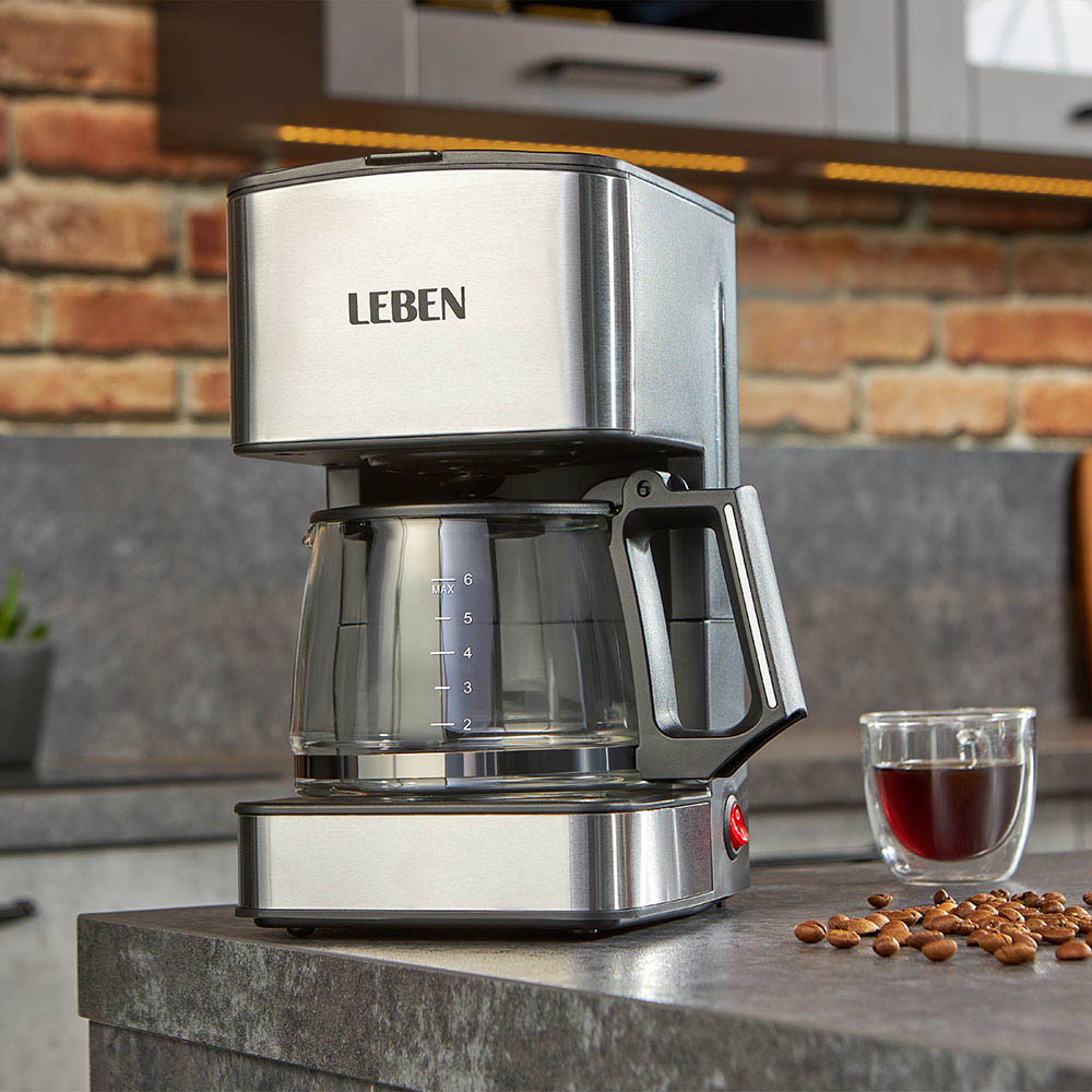 LEBEN Кофеварка капельная 680Вт со стеклянной колбой с функцией автоотключения 0,8л, арт.№ 286-027